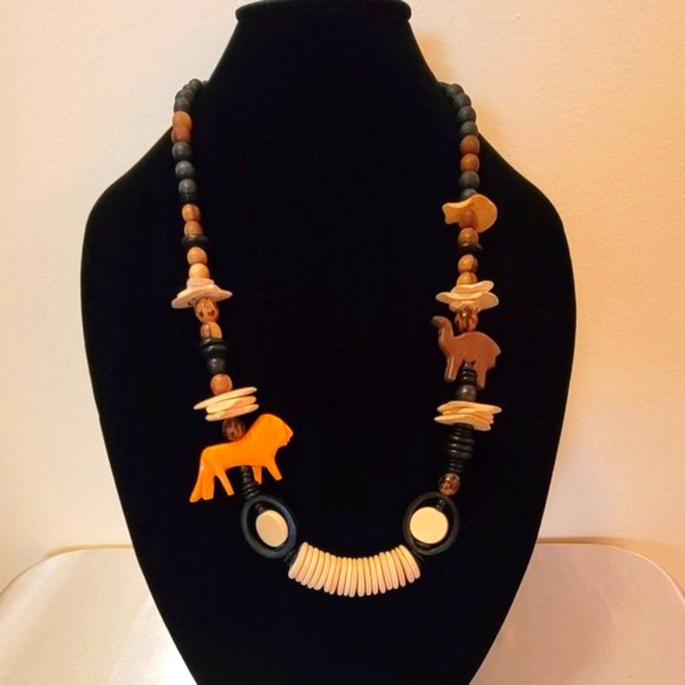 African Beaded Necklace - Lion & Camel